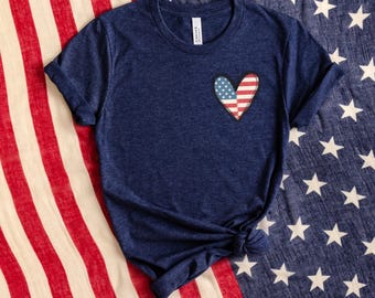 USA Heart Flag T-shirt, American Flag Heart T-shirt, Patriotic T-shirt, USA Shirt, 4th of July T-shirt,Women's American Flag Heart T-shirt