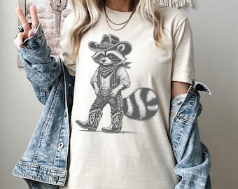 Western Raccoon T-shirt,Retro Cowboy Racoon Graphic T-shirt,Funny Raccoon Meme T-shirt,Retro Raccoon Shirt,Meme T-shirt,Retro Raccon T-shirt