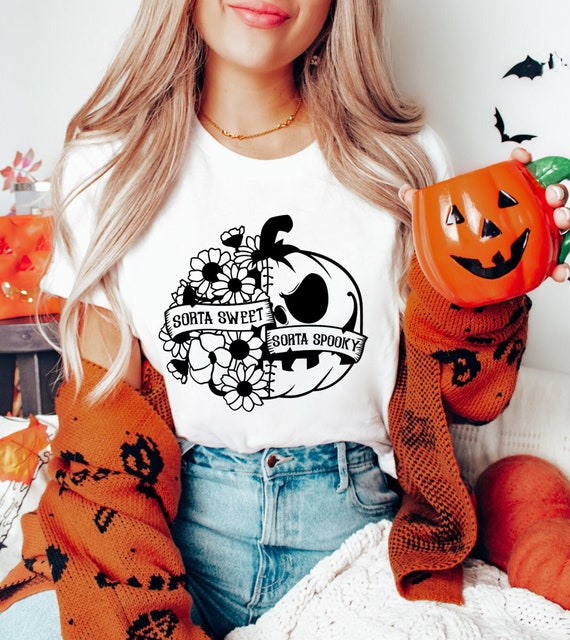 Sorta Sweet Sorta Spooky T-Shirt, Halloween Pumpkin Shirt, Funny Halloween Shirt, Women Halloween Gift, Funny Witch Shirt, Spooky Season Tee