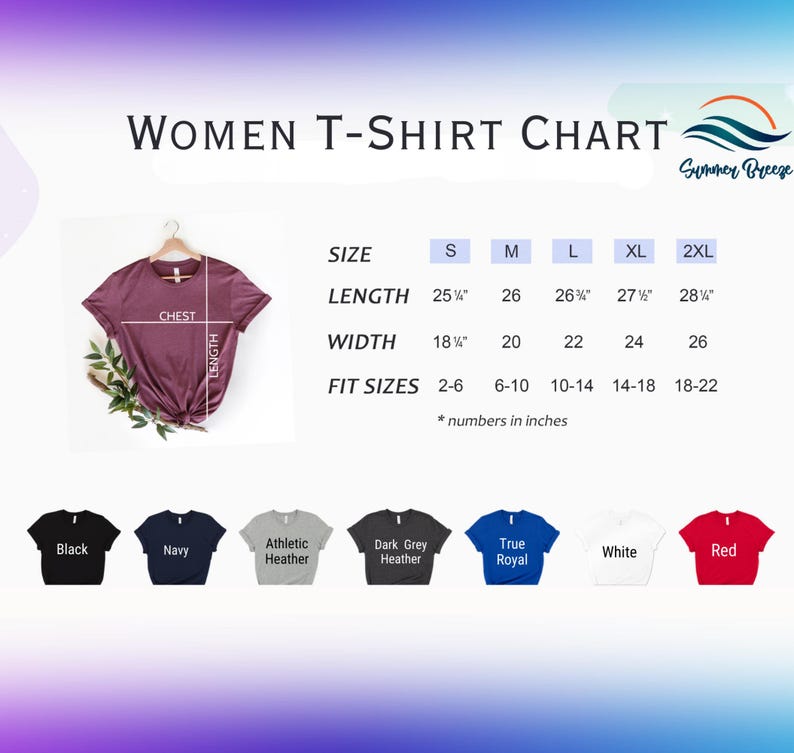 a women's t - shirt with measurements and measurements