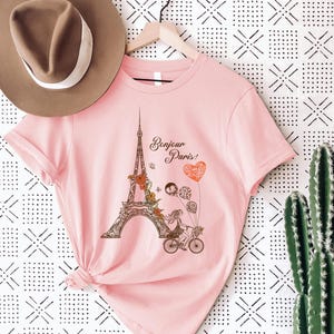 Bonjour Paris T-shirt,Eiffel Tower T-shirt,Travel To Franse T-shirt,Paris Trip T-shirt,Music Teacher Shirt,Music Teacher Gift,Travel T-shirt image 2