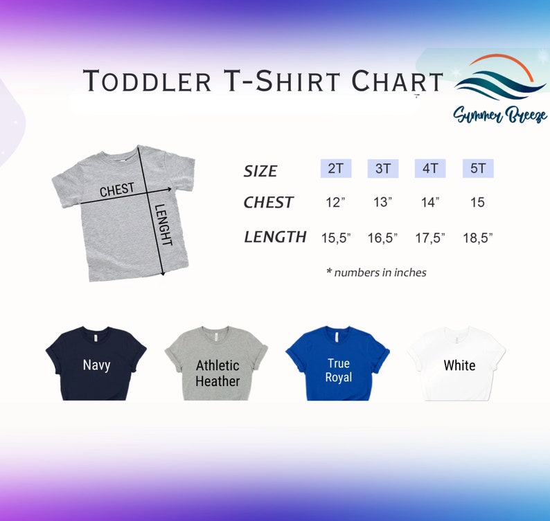 a t - shirt size chart for a toddler t - shirt