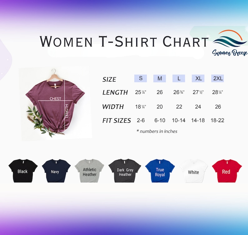 a women's t - shirt with measurements and measurements