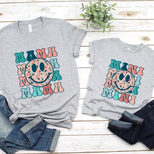 Mama Mini Matching Shirt, Mothe&#39;s Day Gift, Smiling Face Mama Tshirt, Smile Mom and Baby Shirt, Mommy Me, Family Matching, Mom Daughter Son