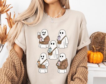 Ice Coffee Little Ghosts T-shirt,Funny Ghost T-shirt,Halloween Ghost T-shirt,Cute Ghost T-shirt,Halloween Gifts For Her,Spooky Season Tshirt