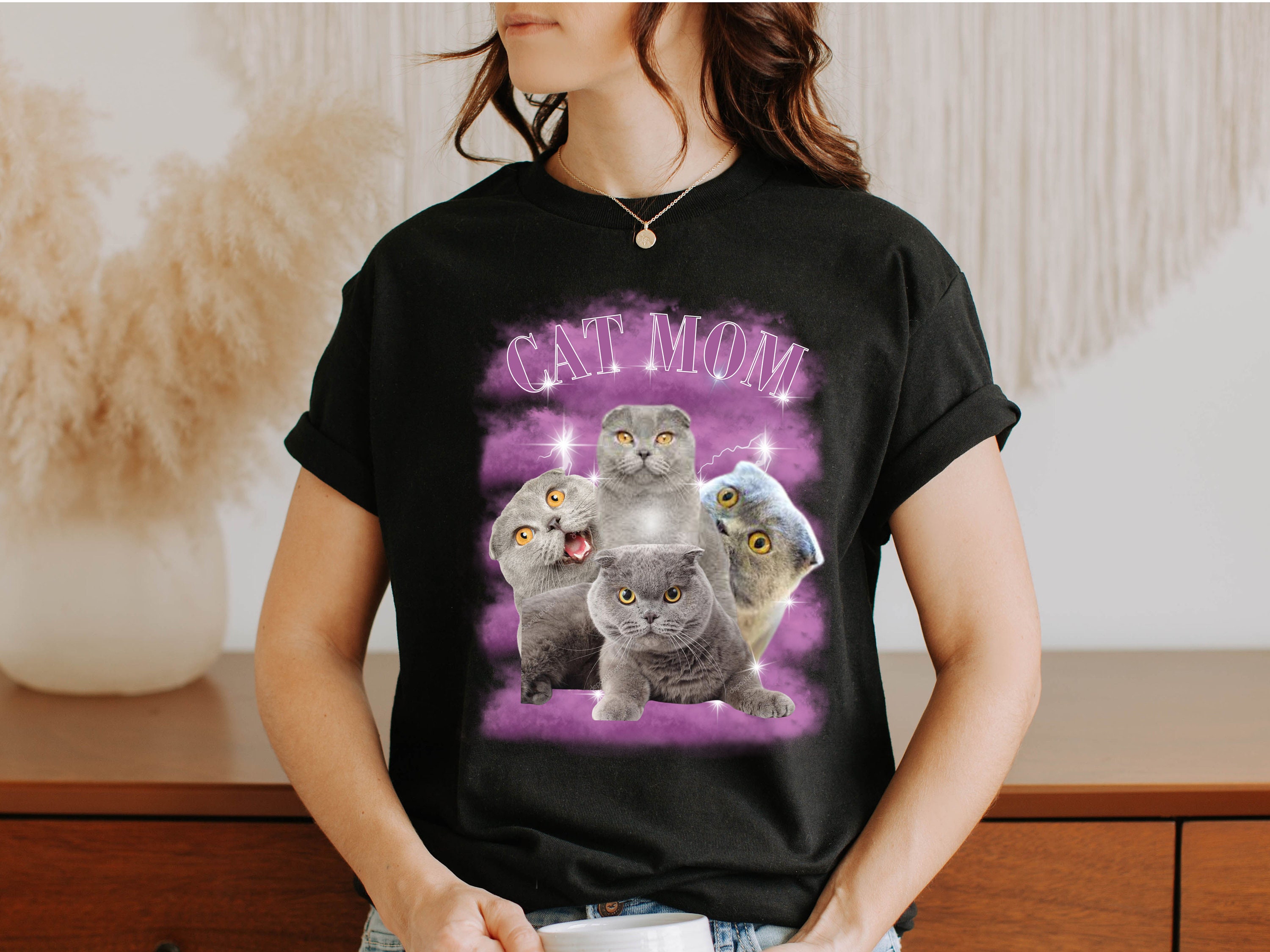 Custom Photo Upload Cat Mom Shirt - Ladies Relaxed Fit Basic T-Shirt | Personalized White Tops From Customized Girl