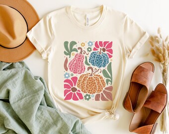 Floral Pumpkin T-shirt, Fall Woman T-shirt, Floral Autumn T-shirt, Leopard Pumpkin T-shirt ,Halloween Pumpkin T-shirt, Fall Pumpkin T-shirt