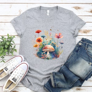 Trendy Mushroom Shirt, Magical Mushroom T-Shirt, Retro Mushroom Floral Tee, Aesthetic Mushroom with Flowers Gift, Goblincore Mushroom Shirt