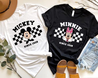 Minnie and Mickey Couples T-shirts,Retro Mickey and Friends T-shirt,Checkered Disney T-shirt,Disney Characters Tshirt,Matching Disney Tshirt