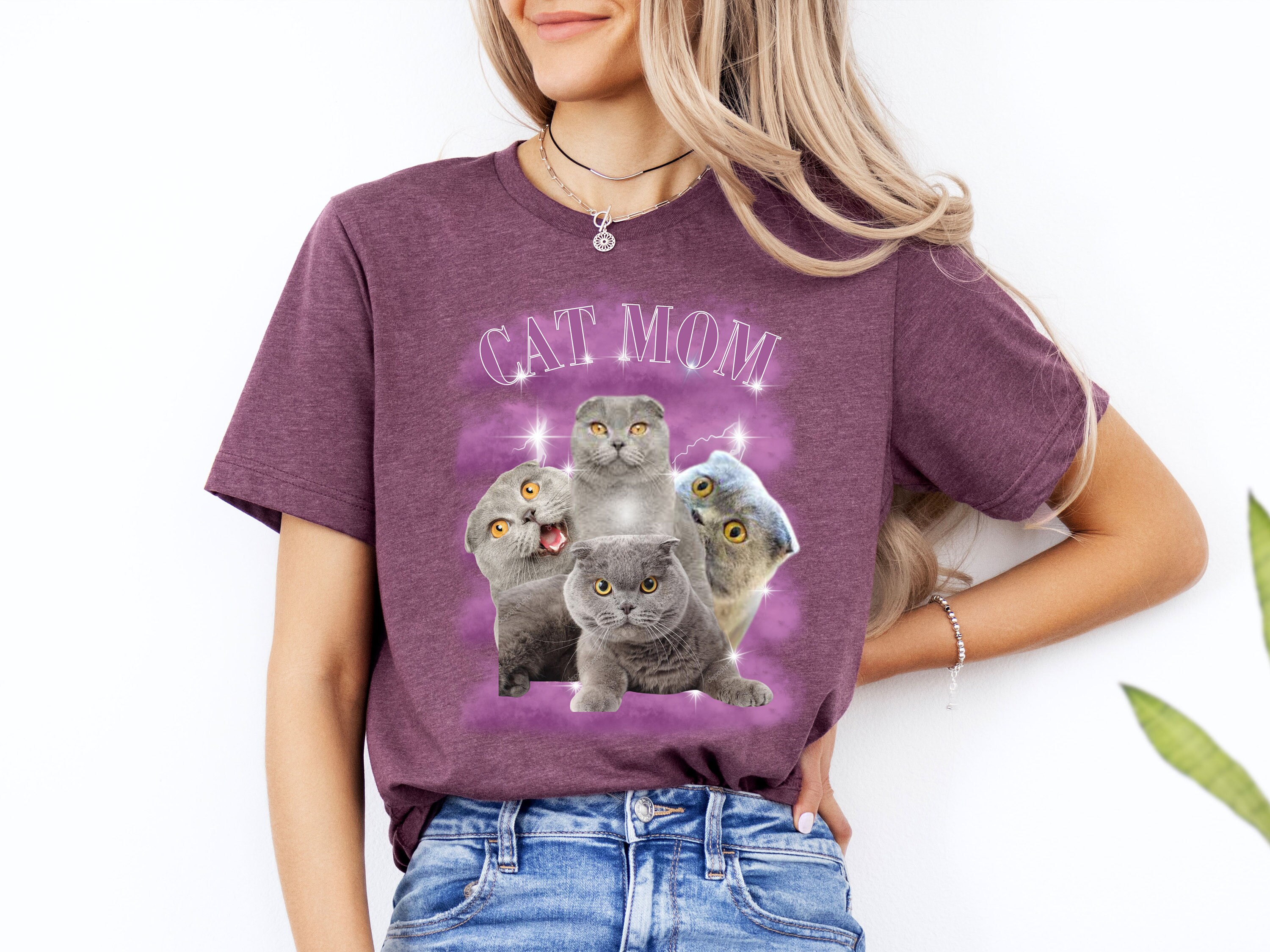 Custom Photo Upload Cat Mom Shirt - Ladies Relaxed Fit Basic T-Shirt | Personalized White Tops From Customized Girl