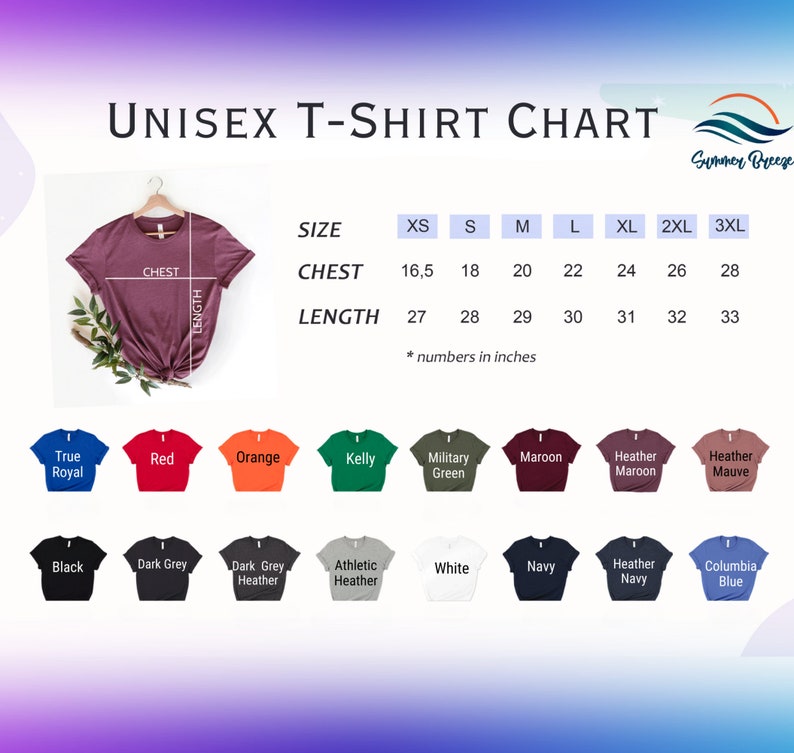 a t - shirt with different colors and sizes