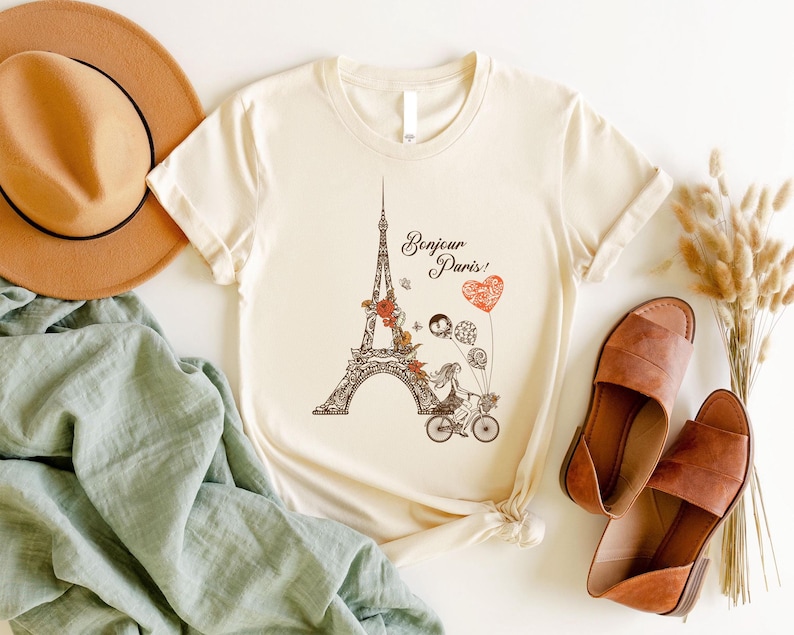 Bonjour Paris T-shirt,Eiffel Tower T-shirt,Travel To Franse T-shirt,Paris Trip T-shirt,Music Teacher Shirt,Music Teacher Gift,Travel T-shirt image 1