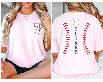 Camiseta personalizada para mamá de béisbol con nombre en la manga. Regalo personalizado para mamá para el día del juego. Ropa informal para fanáticos de los deportes y declaración de maternidad.