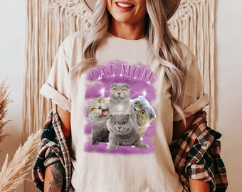 Custom Photo Upload Cat Mom Shirt - Ladies Relaxed Fit Basic T-Shirt | Personalized White Tops From Customized Girl
