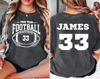 Custom Football Number Comfort Color Shirt, Personalized Game Day Tee, High School Cheer Shirt, Team Spirit Top, Football Mom, Custom Name