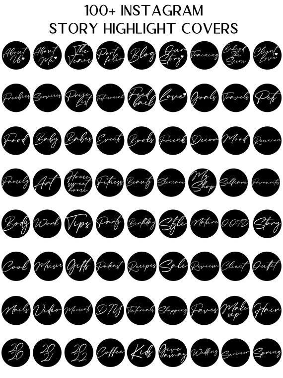 Instagram Story Highlight Covers Black Background White - Etsy New ...