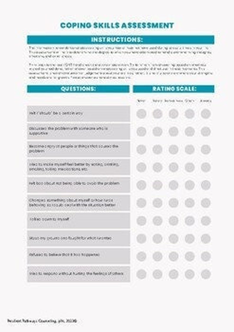 Coping Skills Assessment Tool PDF Fillable Etsy