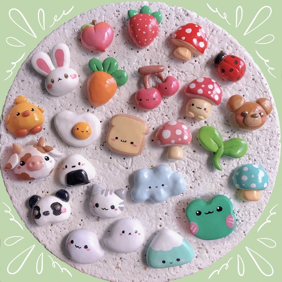 Cute Handmade Clay Pins Kawaii Animals Mushrooms Plants Etsy UK