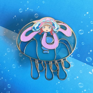 Anime Fish Girl on Jellyfish Enamel Pin