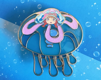 Anime Fish Girl on Jellyfish Enamel Pin