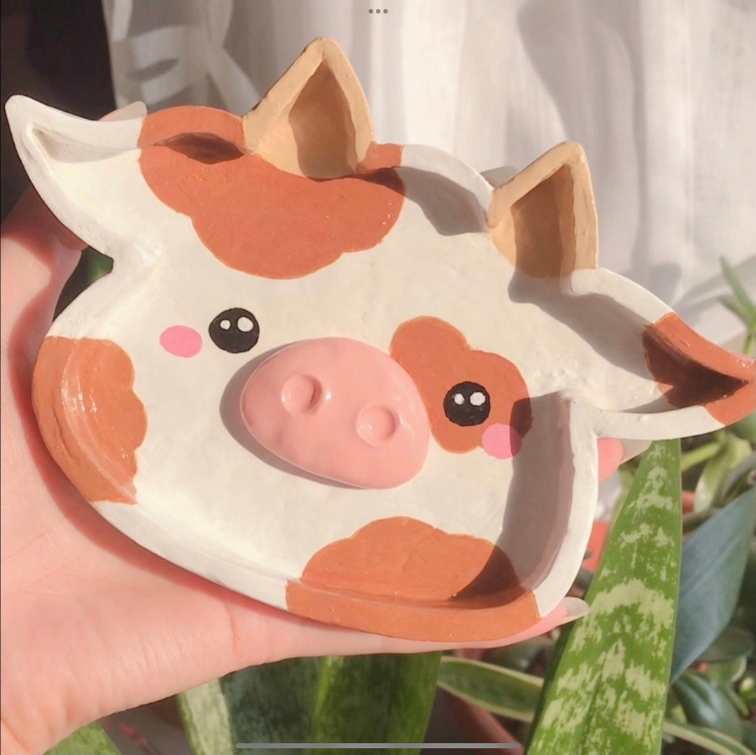 Cute Cow Clay Trinket Tray Jewelry Dish Etsy