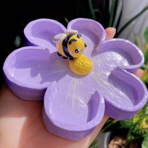 Bumble Bee and Flower Clay Trinket Tray, Jewelry Dish