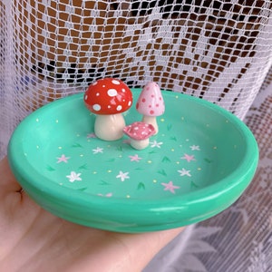 Mushroom Forest Picnic Clay Trinket Tray, Jewelry Dish