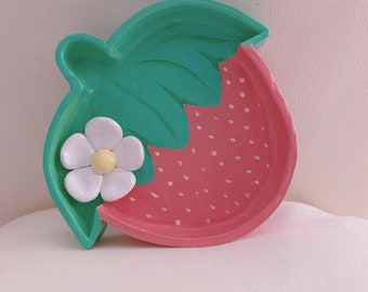 Strawberry Flower Clay Trinket Tray, Jewelry Dish