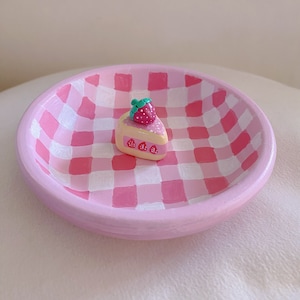 Strawberry Cake Picnic Clay Trinket Tray, Jewelry Dish