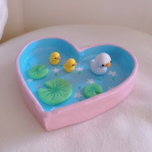 Baby Duck Pond Heart Clay Trinket Tray, Jewelry Dish