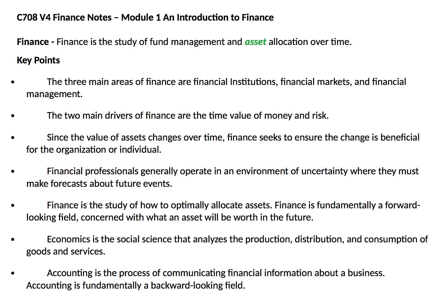 main areas of finance