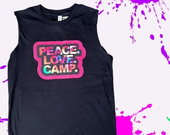 Preppy Girls Camp Tank Top, Sparkly and Bright Perfect for Summer Camp! Peace Love Camp Tank, Sleepaway, Overnight Camp, Matching Bunk Shirt