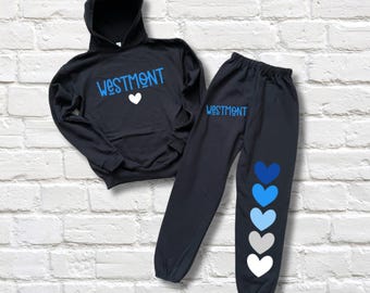 Camp / School Sweatpants w/ Hearts | Summer Clothes for Girls. Matching Hoodie, Tank Top and T-Shirt.