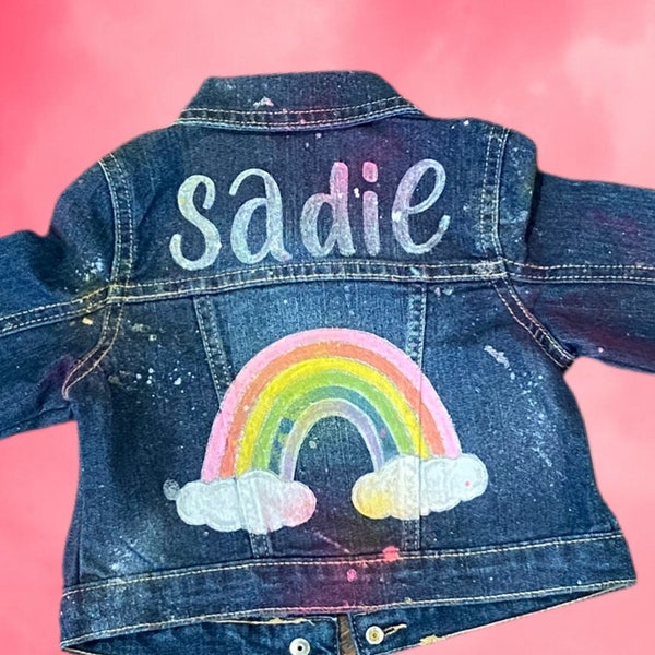 Girls Custom Hand Painted Rainbow Denim Jacket - Personalized! Customized and Personalized Denim Jacket -Makes a Great Girls Birthday Gift