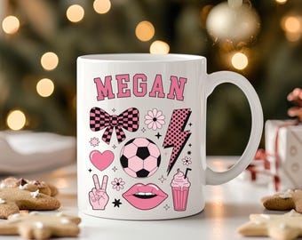 Preppy Pink Soccer Mug | Personalized 15oz Ceramic Mug for Girls Who Love Soccer & Aesthetic Vibes! Gift for Soccer Players, Fans, Coaches!
