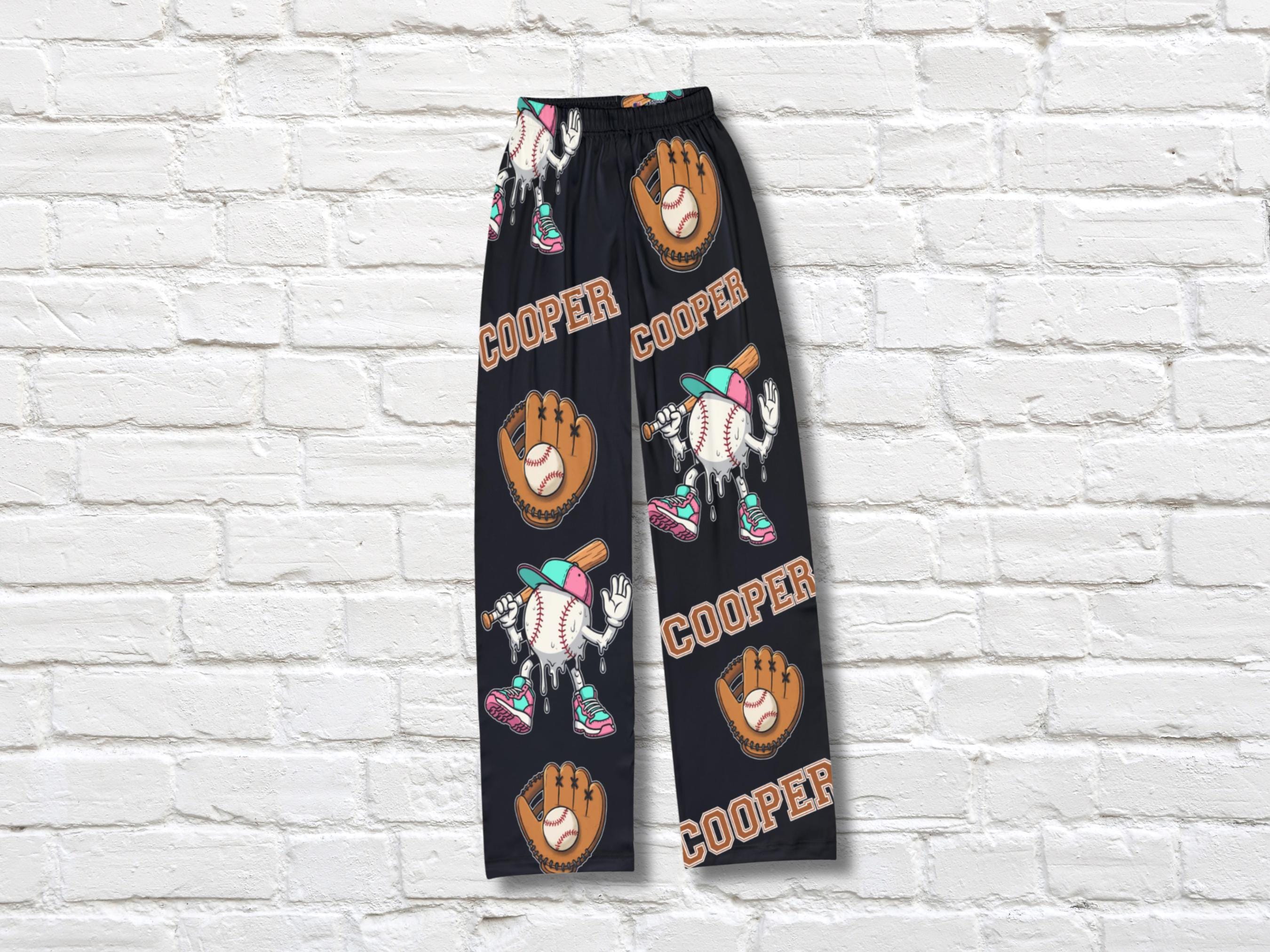 Personalized Baseball Pajama Pants Adult Sizes, 100% Polyester, Super Soft, Lightweight, Silky Smooth and Comfy!