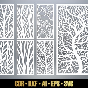 Nature Panel Templates SVG Set #38. Natural tree room dividers. 7 vector laser cutting and cnc files.  Decorative Panel DXF