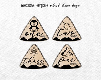 12 Hand Drawn Monthly Arctic Baby Animal Milestones SVG | Set from month to one year