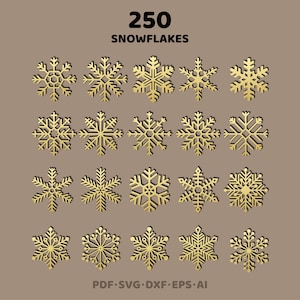 Grote bundel van 250 sneeuwvlokken SVG. Glowforge-bestanden. Vectorbestanden voor Cricut, Lasercut, Laser en Silhouette. Ai, dxf, pdf, cdr, eps