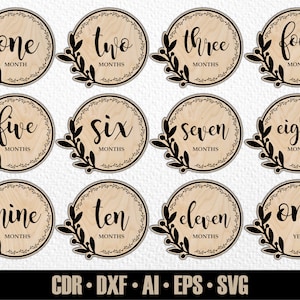 12 étapes florales mensuelles pour bébé SVG. De quelques mois à un an. Marqueurs photo. Fichier de découpe numérique. Fichier SVG Glowforge. Découpe laser