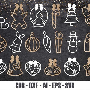 19 HANDGEZEICHNETER Weihnachtsschmuck SVG. Laser Cut Christbaumschmuck. Urlaub Dekor. Holzornamente