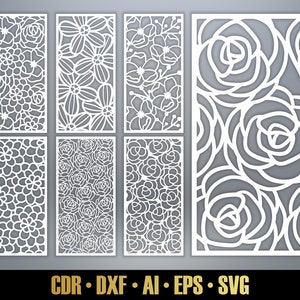 Floral Patterns Panel Templates SVG Set #26. 7 vector laser cutting files. Leaf Room Divider SVG. Decorative Panel DXF
