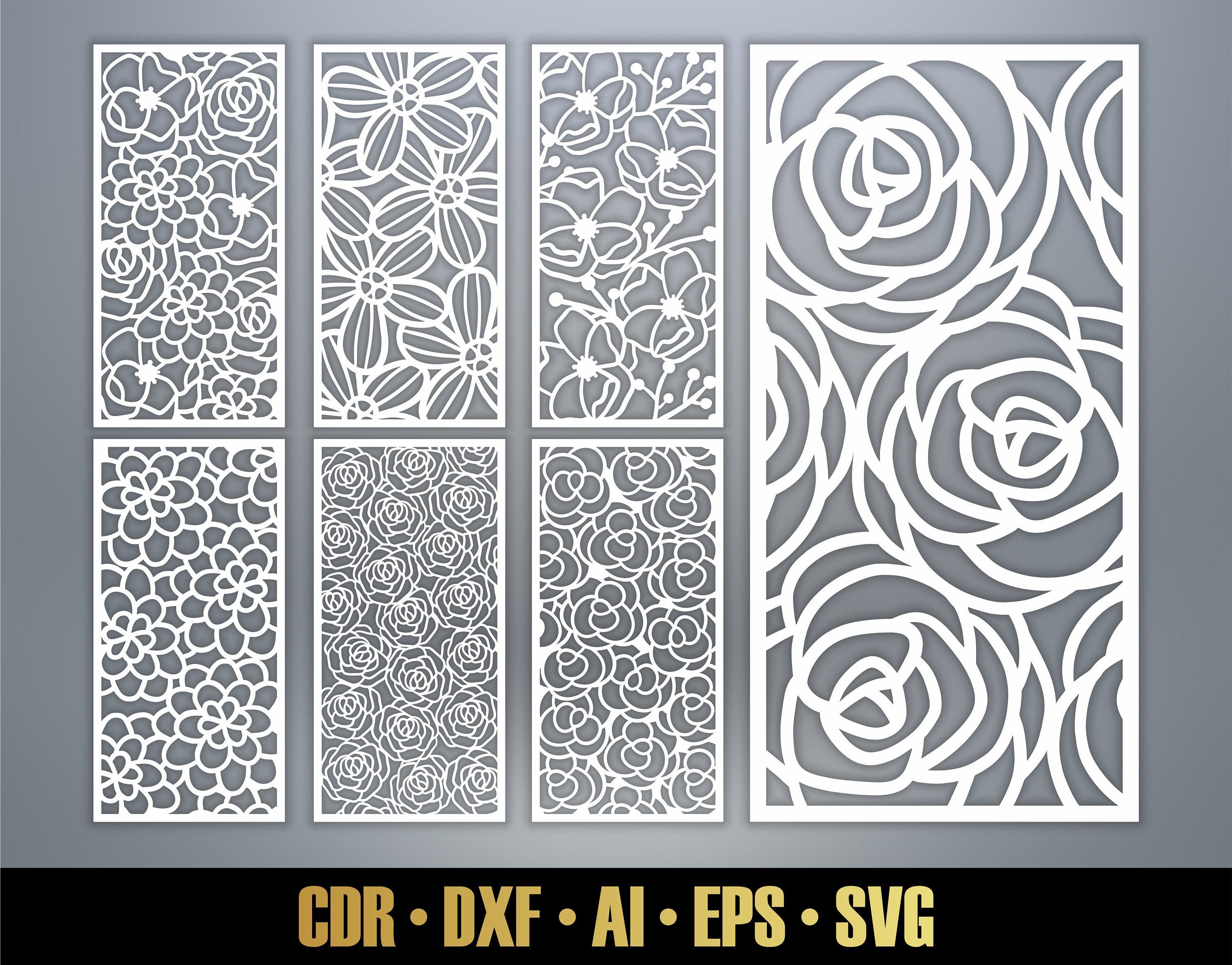 Floral Patterns Panel Templates SVG Set 26. 7 Vector Laser Etsy Australia
