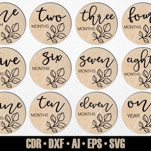 12 jalons mensuels pour bébé SVG. Jalons arrondis. De quelques mois à un an. Marqueurs photo. Fichier de découpe numérique. Fichier SVG Glowforge