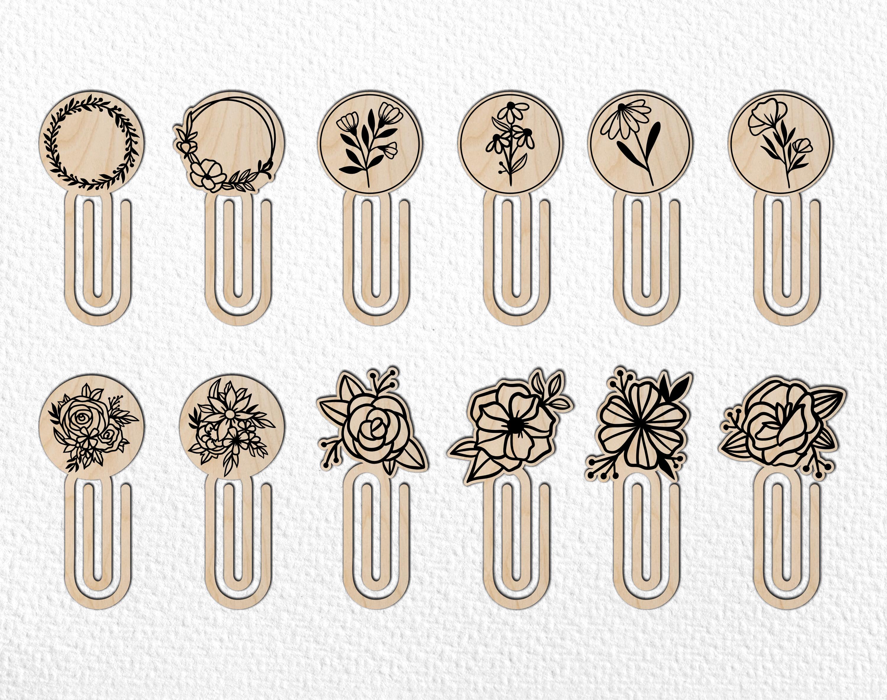 24 Floral Paperclip Bookmark SVG Bundle | Custom Name Bookmark ...