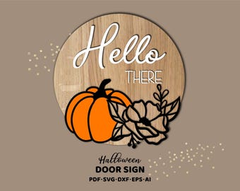 Hello Pumpkin Round Door Hanger SVG, Autumn Welcome Sign (Digital Download)