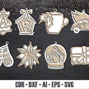 HANDGEZEICHNETER Weihnachtsschmuck SVG. Laser Cut Christbaumschmuck. Mehrschichtige Ornamente. Urlaub Dekor. Holzornamente