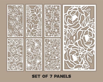 Floral Laser Cutting Panel Templates: Room Divider SVG Files (Set of 7)