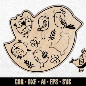 Baby Vögel Puzzle für Kleinkind SVG. Baby Laser Schnitt sich entwickelnd Spiel. Kleinkind Lernspielzeug. Monessori Spiel. Glühschmiedearbeit Montessori.
