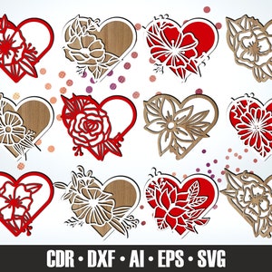 HAND-DRAWN Valentine&#39;s Day Decorations SVG Set #2. Heart Coasters Glowforge. Valentine&#39;s Day Gift Laser Cut. Vector Hearts